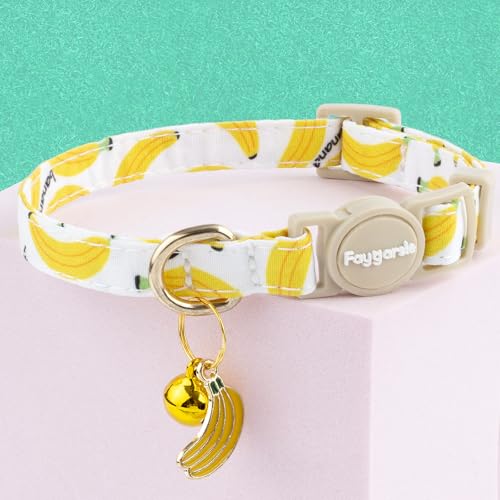 Faygarsle 2 Pack Blueberry Banana Pattern Cat Collars Breakaway Safety Collar with Bell Spring Summer Design for Girl Cats,Yellow Light Blue - color: Blueberry&banana