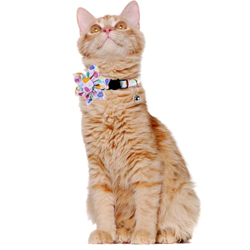 Easter Cat Collar Breakaway with Sunflower and Bell for Kitty Adjustable Safety Easter Egg Bunny - color: Easter-sunflower-2
