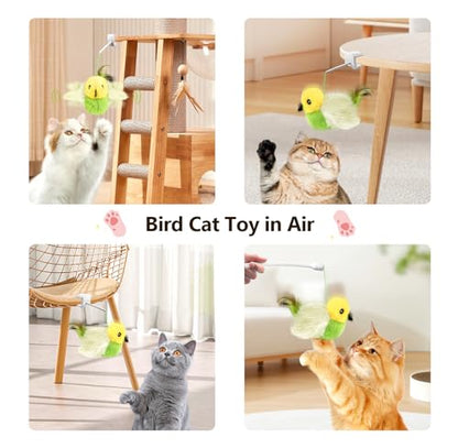 Migipaws Cat Toys,Interactive Lifelike Amakihi Flying Flapping Bird with Catnip, Feathers Hanging by Elastic String, Automatic Chirping Kitten Toys for Indoor Cats Self Play, Rechargeable(Green) - color: Emerald green
