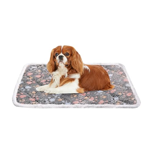 Dog Crate Mat, Soft Reversible Pet Bed Pad with Short Plush, 45x60cm, 2cm Thick, Machine Washable Mat for Small Dogs and Cats, Fits 60cm Crates - color: Dog Paw Print, size: 24.0"L x 16.0"W x 0.6"Th