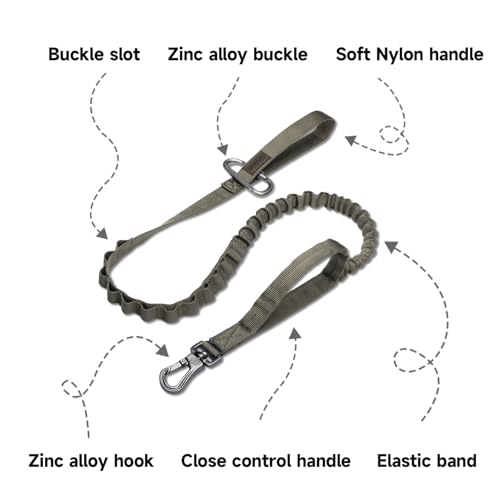 Excellent Elite Spanker Tactical Bungee Dog Leash Military Adjustable Dog Leash Quick Release Elastic Leads Rope with 2 Control Handle(Ranger Green) - color: Ranger Green