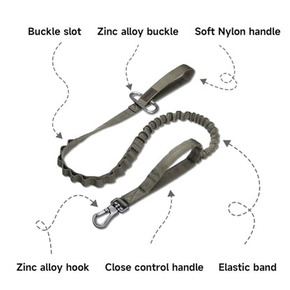Excellent Elite Spanker Tactical Bungee Dog Leash Military Adjustable Dog Leash Quick Release Elastic Leads Rope with 2 Control Handle(Ranger Green) - color: Ranger Green