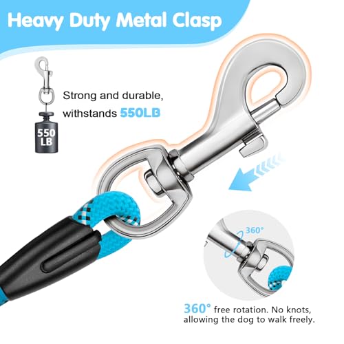 Dog Leash Heavy Duty 4/5/6ft XiaZ 2 Handles Dog Leashes for Medium Large Dogs 1/2 Inch 1000lb Strength Reflective PVC Waterproof-Handles Metal Hook Dual-Handle Rope Leash Nighttime Safety - color: BLue, size: 5FT (1/2")