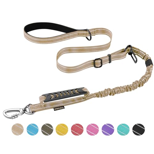 AUBELL Tactical Dog Leash Heavy Duty,4-6ft Reflective Strong No Pull Bungee Leash for Small Dogs with Comfortable Padded Double Handle,Car Seat Belt,360 Degree Rotating Carabiner,Brown - color: S-Brown(4-6FT)