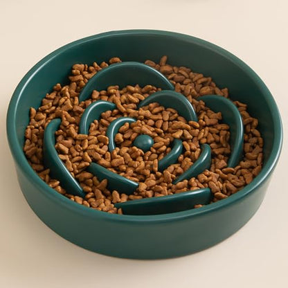 8.25'' Ceramic Slow Feeder Dog Bowls - Petal Shape Modern Dog Food Dish for Medium and Large Breeds, Puzzle Maze Bowl to Slow Down Eating, Anti-Gulping, Dishwasher & Microwave Safe, Green - color: Green, size: 8.25 inch