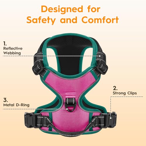 No Pull Dog Harness, No Chock Reflective Adjustable Soft Padded Pet Vest with Easy Control Handle, Easy Wearing with Stylish, Reinforced Knot, 2 Buckles - color: Pink/Turquoise, size: X-Small