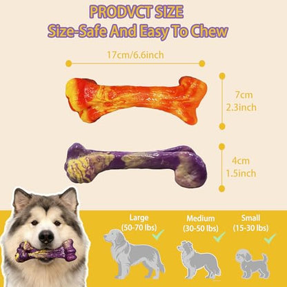 3 Pack Dog Chew Toy for Aggressive Chewers, Bacon Flavored Indestructible Dog Bone Toys for Medium/Large Breed to Keep Them Busy