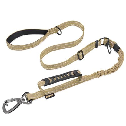 AUBELL Tactical Dog Leash Heavy Duty,4-6ft Reflective Strong No Pull Bungee Leash for Medium Large Dogs with Comfortable Padded Double Handle,Car Seat Belt,360 Degree Rotating Carabiner,Brown - color: M/L-Brown(4-6FT)