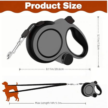 Dual Retractable Dog Leash 2 Large Dogs (Up to 110 Lbs Each), 2 Headed Pet Leash with Poop Bags, 16ft Extension, Non-Slip Grip, One-Button Break & Lock, 360-degree Tangle-Free (Gray, Large) - color: Gray, size: Large