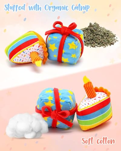 CiyvoLyeen 6Pcs Birthday Themed Catnip Toys Cat Birthday Gift Kitten Interactive Toys for Cat Lover Cake Crown Fish Soft Plush Catmint Pet Supplies Kitty Chew Kick Toys - color: Multi-Color - 6Pcs