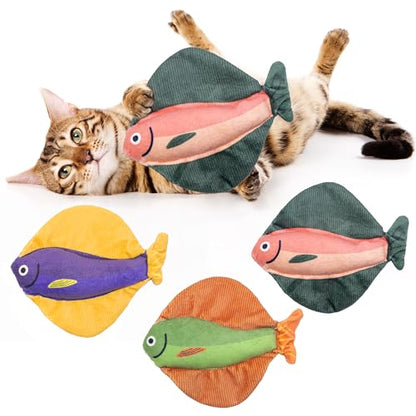 Soft Catnip Toys Fish, 3 Pack Crinkle Sound Cat Toys, Interesting Indoor Cat Kicker Toys, Durable and Highly Interactive Catnip Toys (Flatfish) - color: Flatfish