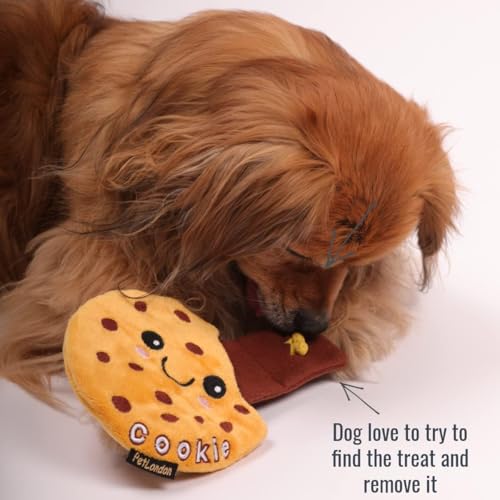Pet London Nosework Cookie Dog Toy-Hide & Seek for treats, snuffle and encourage foraging for dogs, plush soft toy with crinkle sound