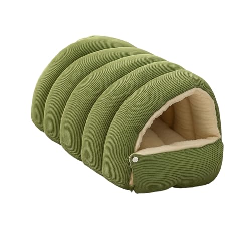 Machine Washable Velvets Cave, Soft Enclosed Shelter with Nonslip Bottom Portable Calming Bed for Small Pets Indoor Cats Bed with Cover - color: Light Green, size: Medium size