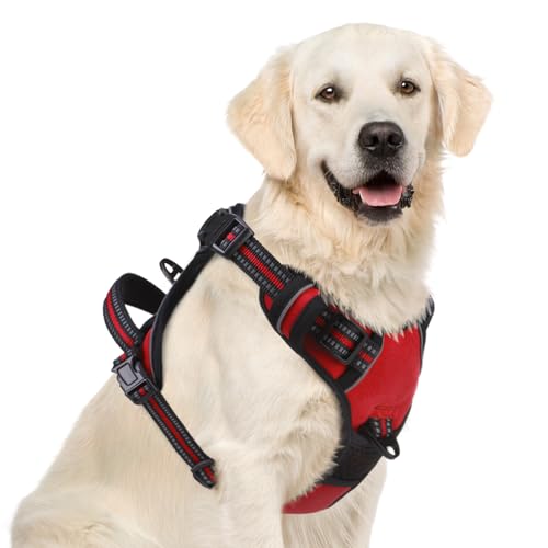 PUPTECK No Pull Dog Harness for Large, Adjustable Reflective Dog Harness with Handle Easy Control, Comfortable Soft Padded Pet Vest Harness for Extra Large Dogs, Red XL - color: Red, size: X-Large