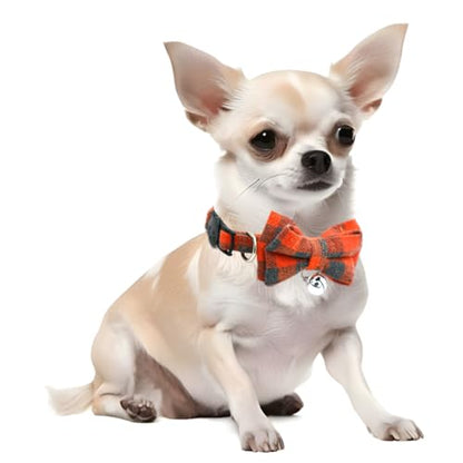 2-Pack Plaid Cat Collar with Bell and Bow, Breakaway Kitten Collar with Bell, Bowtie Puppy Collars for XXS Xs Small Little Pet Tiny Dogs, Red+Green - color: Red+Green