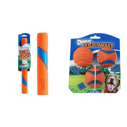 Chuckit! Dog Toy Bundle: 12-Inch Ultra Fetch Stick with 3-Pack Medium 2.5-inch Interactive Fetch Balls Set