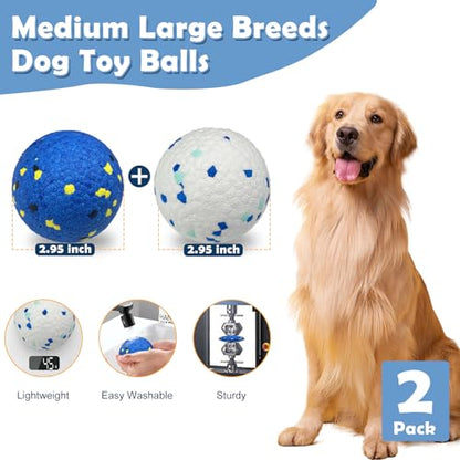 2 Pack Dog Indestructible Tennis Balls for Dogs Durable Bouncy Balls for Aggressive Chewers Interactive Dog Toys for Water Toy Fetch(White,Blue) - color: White,Blue