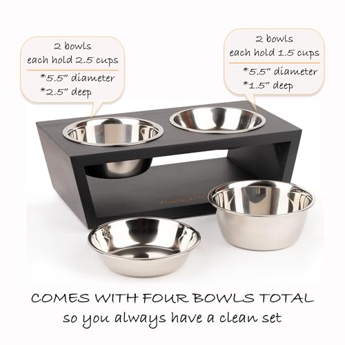 4" Tall Elevated Dog Bowls for Small Dogs, Food and Water Bowl Set by Pawfect Pets (Black) - color: Black