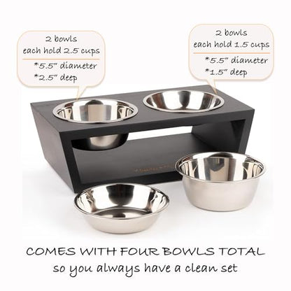 4" Tall Elevated Dog Bowls for Small Dogs, Food and Water Bowl Set by Pawfect Pets (Black) - color: Black