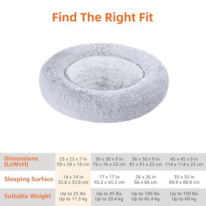 Amazon Basics Washable Donut Pet Bolster Faux Fur Bed with Removable Cover, Anti-Slip Bottom for Dog, Grey, 23" x 23" - color: Grey, size: 23" x 23"