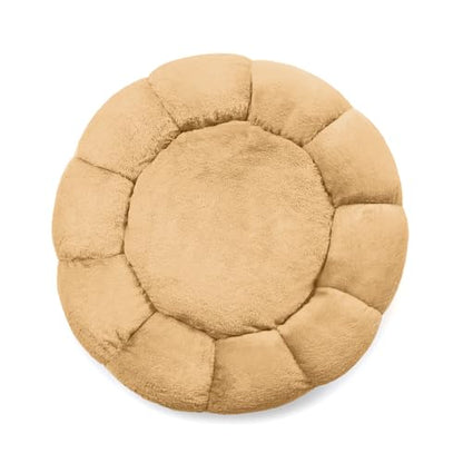Sherry Kline Pets “Daisy Round” Donut Shape Calming Bed for Dogs and Cats, from Soft Faux Fur, Available in 4 Sizes, Machine Washable - color: Gold, size: Medium