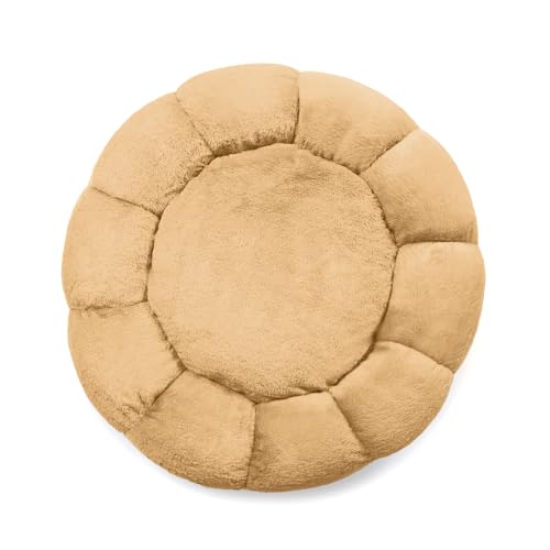 Sherry Kline Pets “Daisy Round” Donut Shape Calming Bed for Dogs and Cats, from Soft Faux Fur, Available in 4 Sizes, Machine Washable - color: Gold, size: Large