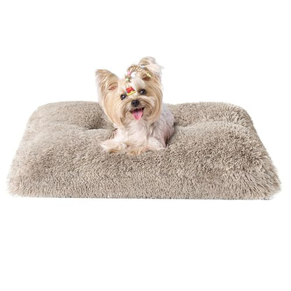 EHEYCIGA Fluffy Dog Crate Bed for Small Dogs, Plush Faux Fur Crate Pad, Calming Anti Anxiety Small Dog Bed, Washable Soft Warm Mat with Non-Slip Bottom, Taupe - color: Taupe, size: 23.6 x 17.5