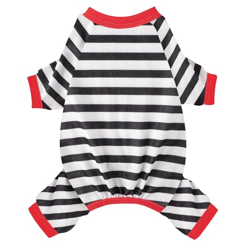 Dog Pajamas Pjs Stretchable Strip Dog Jumpsuit 4 Legs Pjs for Summer Dog Clothes Puppy Onesies Doggie Outfit (Black, X-Small (Chest 11in)) - color: Black, size: X-Small (Chest 11in )