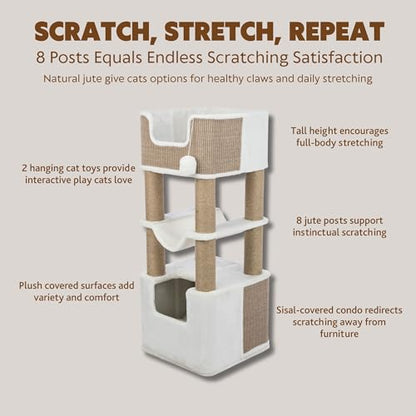 Trixie Lucano 43.3-in XXL Cat Tree, Indoor Cat Furniture with Jute Scratching Posts, Sisal and Plush Covered Condo, Dangling Interactive Toys, Brown - color: Brown, size: 43" Tall