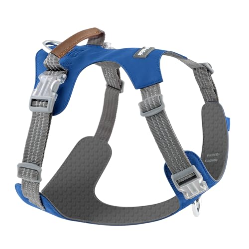 No Pull Dog Harness – Adjustable Reflective Nylon Vest for Small Medium Large Dogs, Escape Proof Training Harness with Leather Control Handle, Lightweight Aluminum Hardware (Royal Blue, L) - color: Royal Blue, size: L