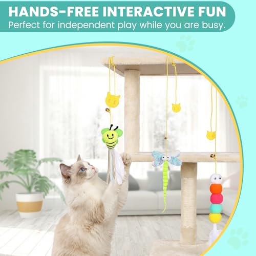 12Pack Hanging Cat Toy for Bored Indoor Cats. Interactive Cat Toy Set with Cat Wand Toy Styles,Cat Feather Toy Refill and Cat Toys for Indoor Cats for Play Exercise