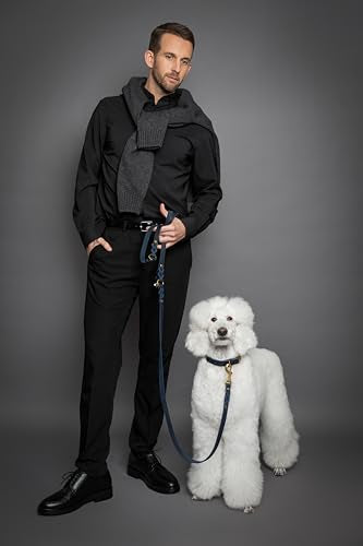 NOAH & PAW Leather Dog Leash, Premium Oil-Waxed Leather Braided, 8 ft Long Dog Leash with 6 Ways to Use Hands-Free, Quick-tie, Double Pet Lead Etc. Matching Collar Available. (Dark Blue) - color: Dark Blue
