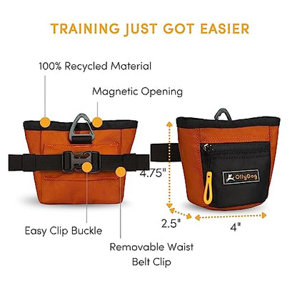 OllyDog Goodie Treat Bag, Dog Treat Pouch, Waist Belt Clip for Hands-Free Training, Magnetic Closure, Dog Training and Behavior Aids, Three Ways to Wear (Clay) - color: Clay