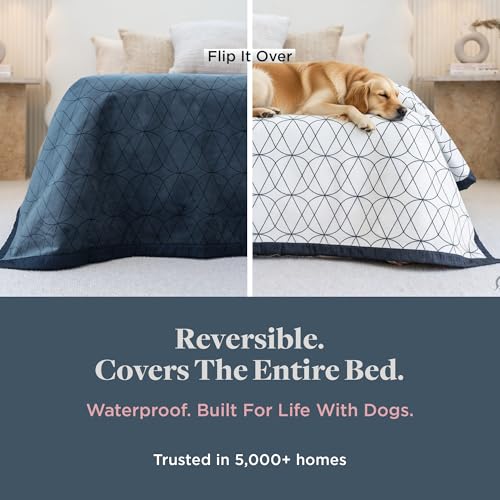 Waterproof King Size Blanket for Bed – 108x90 Inch – Pet Hair Resistant Blanket for Small to Large Dogs – Washable, Leakproof, Reversible Bedspread for Bed Protection – Blue/White - size: 108"x 90"
