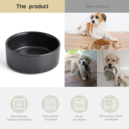 Mowtanco Black Ceramic Dog & Cat Bowl Set – 13.5 OZ with Wooden Stand, Non-Slip, Elevated Design for Small Dogs & Cats – 2 Bowls (Food & Water, Ceramic Pet Bowls, Modern Dog Bowls) - color: Black × 2
