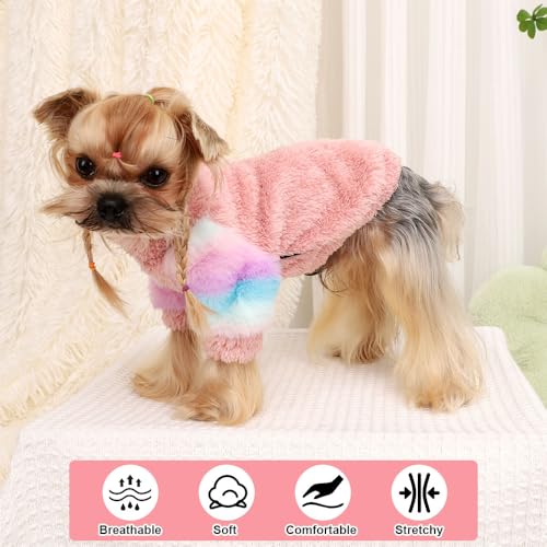 Dog Sweater for Small Winter Warm Fleece Turtleneck Sweatshirt Clothes Boy Girls Pet Pullover with Rainbow Sleeves Cat Apparel Stretchy Outfit(Pink,XX-Small) - color: Pink, size: XX-Small