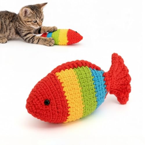 Catnip Fish Toy - Hand-Crocheted with Real Catnip & Bell, Interactive Kicker Toy for Cats Kitten, Soft & Safe for Biting - color: Colorful fish