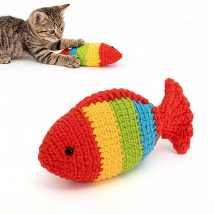 Catnip Fish Toy - Hand-Crocheted with Real Catnip & Bell, Interactive Kicker Toy for Cats Kitten, Soft & Safe for Biting - color: Colorful fish