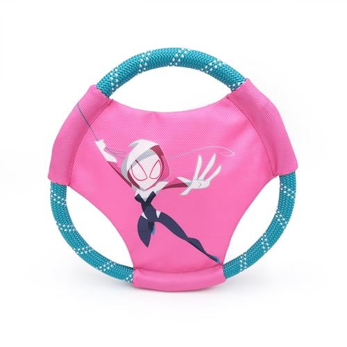 ZippyPaws Marvel Rope Gliderz - Durable Outdoor Dog Toy, Pet Flying Disc, Soft Frisbee Dog Toy for Throwing & Fetching - Spider-Gwen