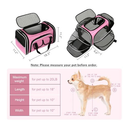 Estarer Soft Sided Pet Carrier Airline Approved, 4 Sides Expandable Collapsible Cat Carrier with Pockets & Removable Fleece Pad, Travel Carrier Bag for Cat Dog & Small Animals (Pink) - color: Pink