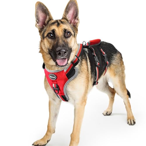 Escape Proof Dog Harness - No Pull Dog Harness with Handle, Soft Padded Reflective and Adjustable Full Body Pet Harness Vest for Medium Large Dogs Walking Hiking Training, Red Large - color: Red, size: Large