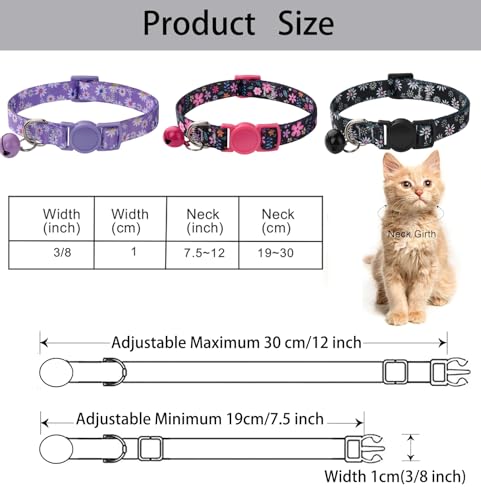 Cat Collar Breakaway with Bells, 3 Pack Girl Boy Pet Cat Collar with Bohemia Floral Tribal Geometric Patterns, Adjustable 7.5-12 Inch, with Safety Buckle for Kitten Cat(Set D) - color: Set D