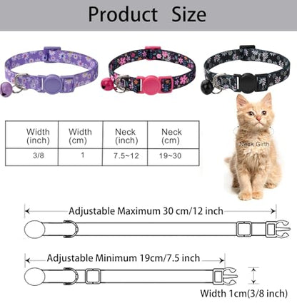 Cat Collar Breakaway with Bells, 3 Pack Girl Boy Pet Cat Collar with Bohemia Floral Tribal Geometric Patterns, Adjustable 7.5-12 Inch, with Safety Buckle for Kitten Cat(Set D) - color: Set D