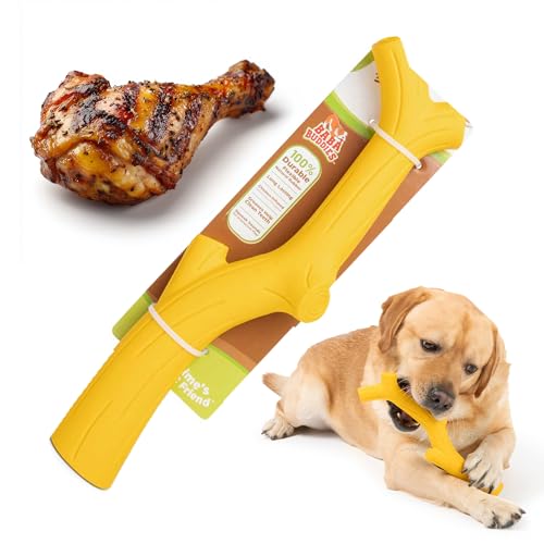 Yellow Chicken Flavored Rubber Dog Toy - 100% Natural Rubber Squeaky Toy for Medium & Large Breeds - Ideal for Fetch & Tug of War & Dental Ridges for Chewing - Non-Toxic & Safety Tested - color: Chicken