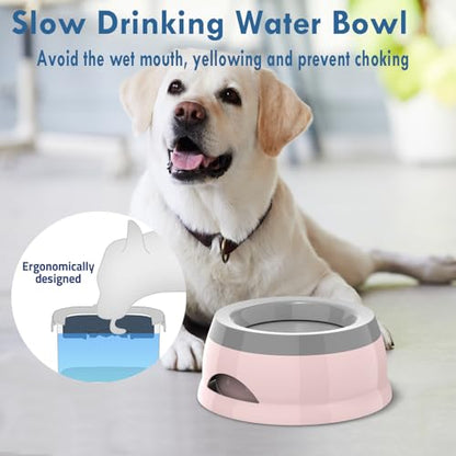 Dog Water Bowl, No Spill Cat Slow Feeder Water Dispenser Portable Vehicle Carried Car Travel Bowls for Small Medium Pets Sloppy Messy Drinkers 25oz, Pink - color: Pink