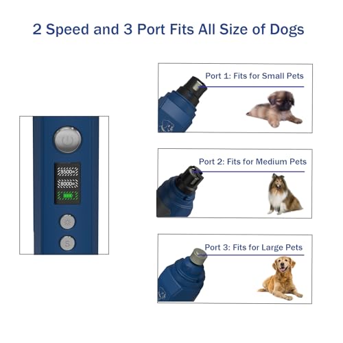 Silent Groom Pro Nail Grinder, Dog Nail Trimmers with 2-Speed, 2 LED Lights, 2 Grinding Wheels, USB Rechargable Dog Nail Grinder, Blue