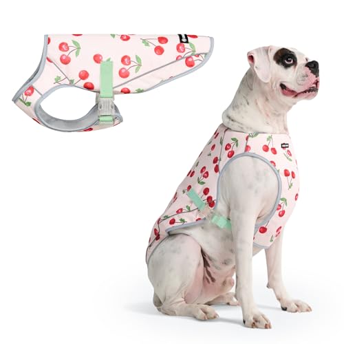 Spark Paws Dog Cooling Vest - SPF 50 UV Sun Protection - Summer Heat Relief Gear for Dogs, Lightweight, Evaporative Cooling - Dog Anxiety Relief Vest During Hot Days - Cherries - Size 3XL - color: Cherries, size: 3XL: 60-80lbs