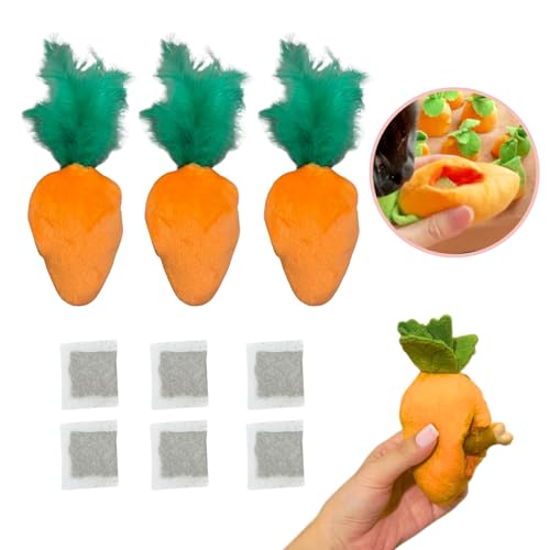 CECE PAW 4 Pack Cat Carrot Feather Toy, Catnip Refillable Toys, Cat Kicker Toy with Treat Pockets and 6 Catnip Pouches - color: Carrot Toy + Catnip, size: Cat
