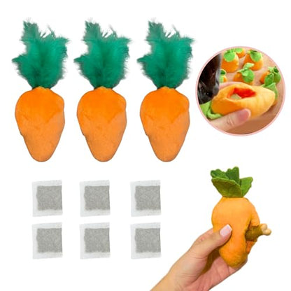 CECE PAW 4 Pack Cat Carrot Feather Toy, Catnip Refillable Toys, Cat Kicker Toy with Treat Pockets and 6 Catnip Pouches - color: Carrot Toy + Catnip, size: Cat