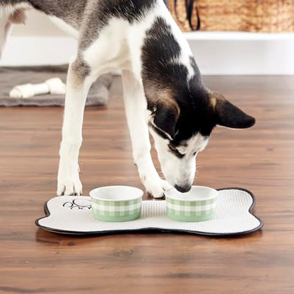 Bone Dry Ceramic Food Bowls, Non-Slip & Dishwasher Safe, Small Set, 4.25x2 Desert Sage Check - color: Desert Sage Petite Check, size: Small Set, 4.25x2"